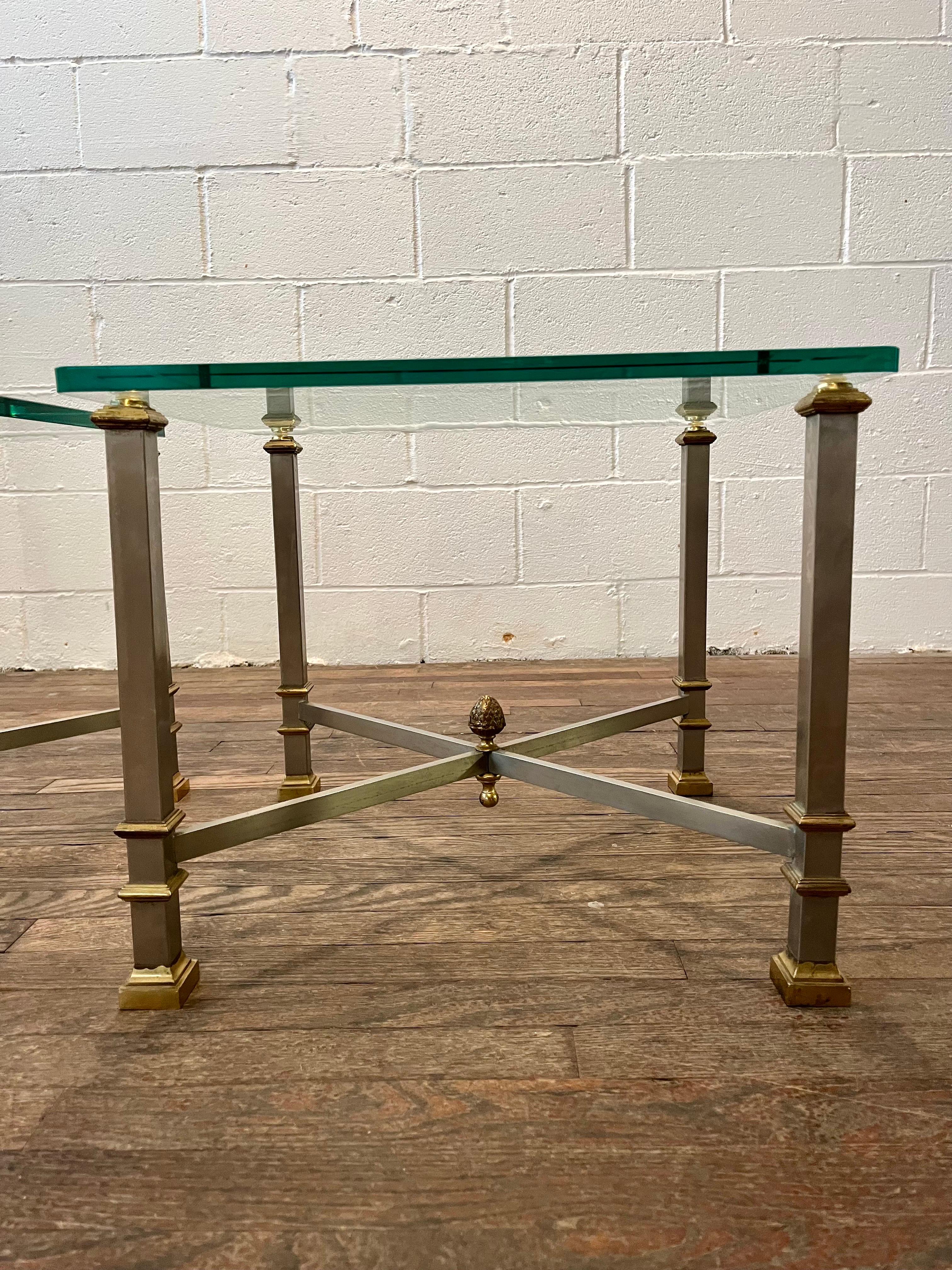 20th Century Jansen Style Steel and Brass End Tables - a pair For Sale