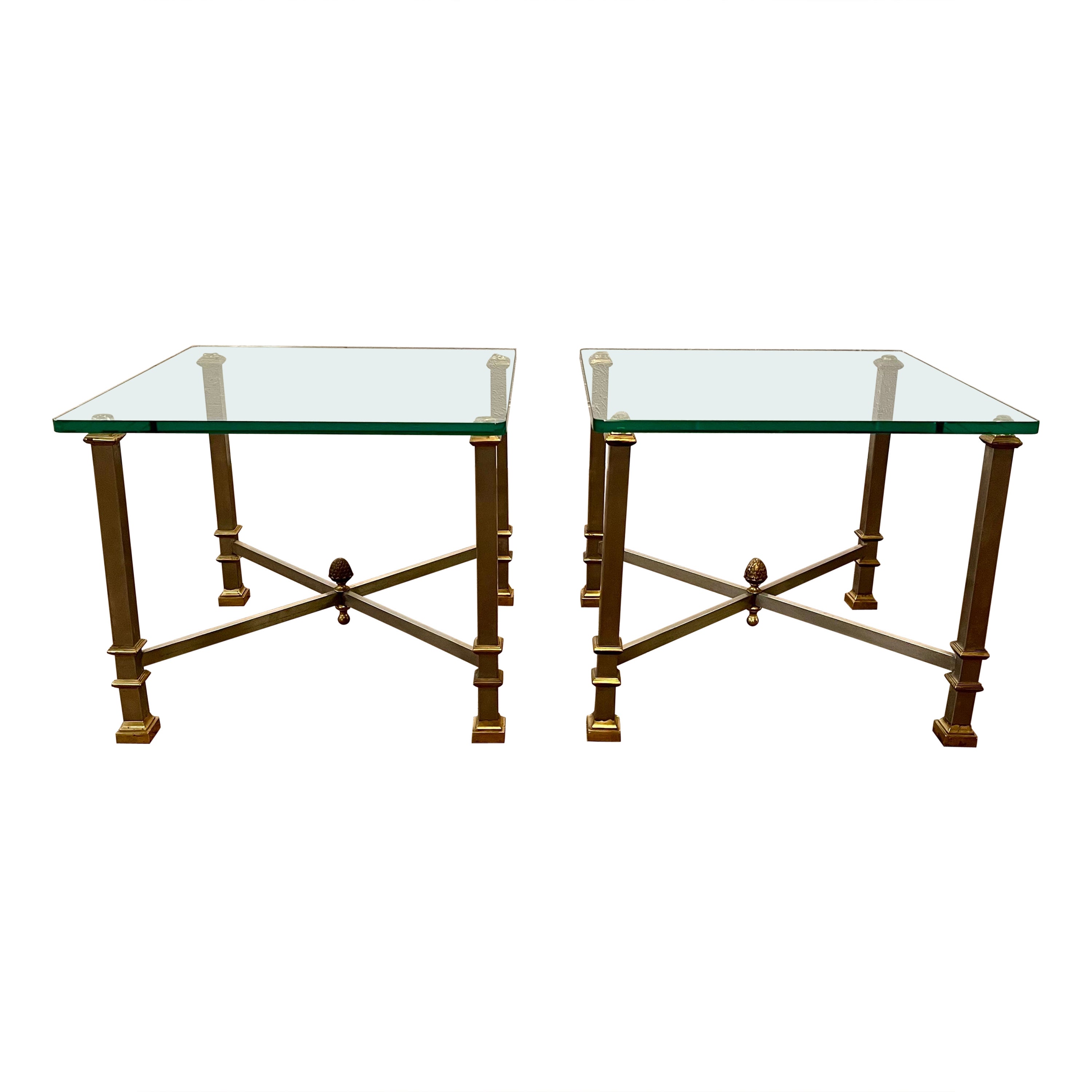 Jansen Style Steel and Brass End Tables - a pair For Sale