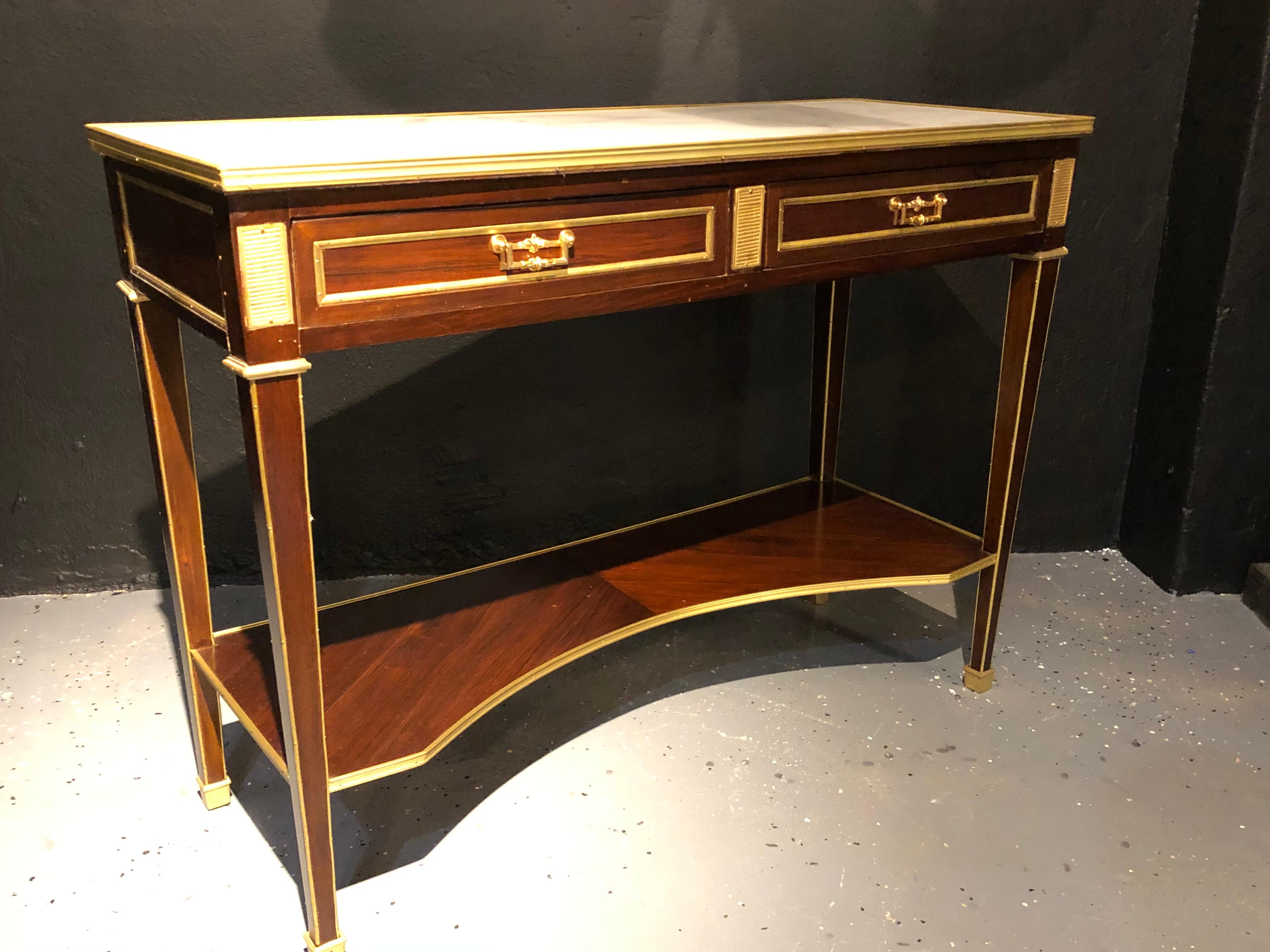 Jansen Style Two-Drawer Marble-Top Bronze Console or Serving Table For Sale 7