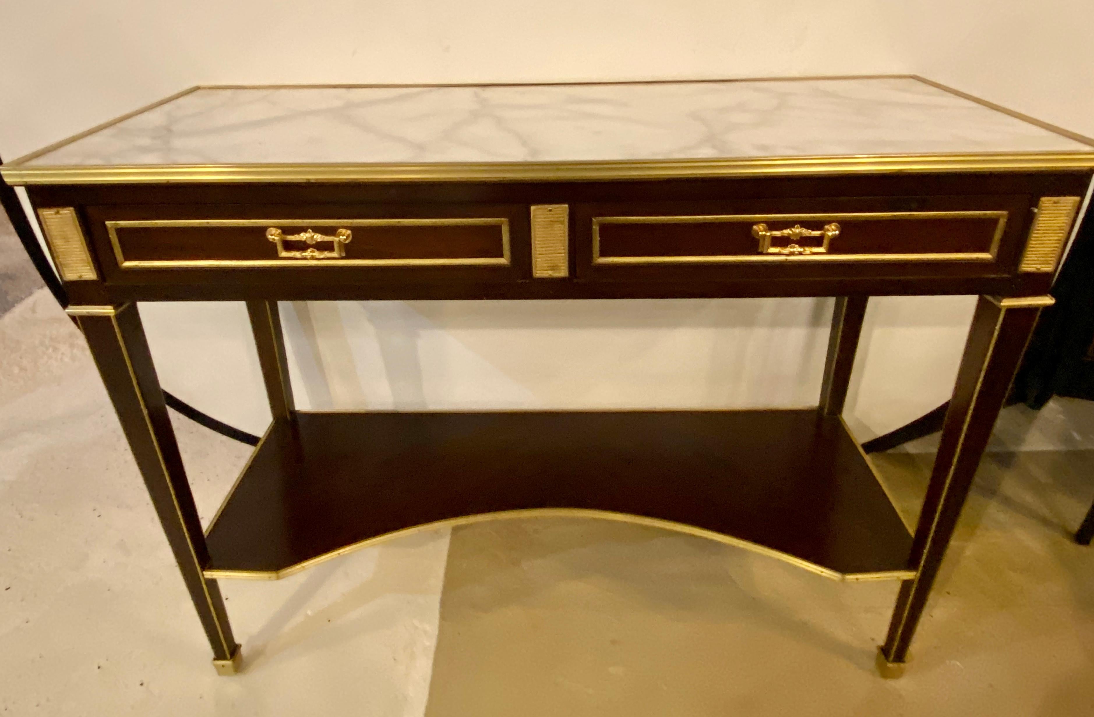 Jansen Style Two-Drawer Marble-Top Bronze Console or Serving Table For Sale 9