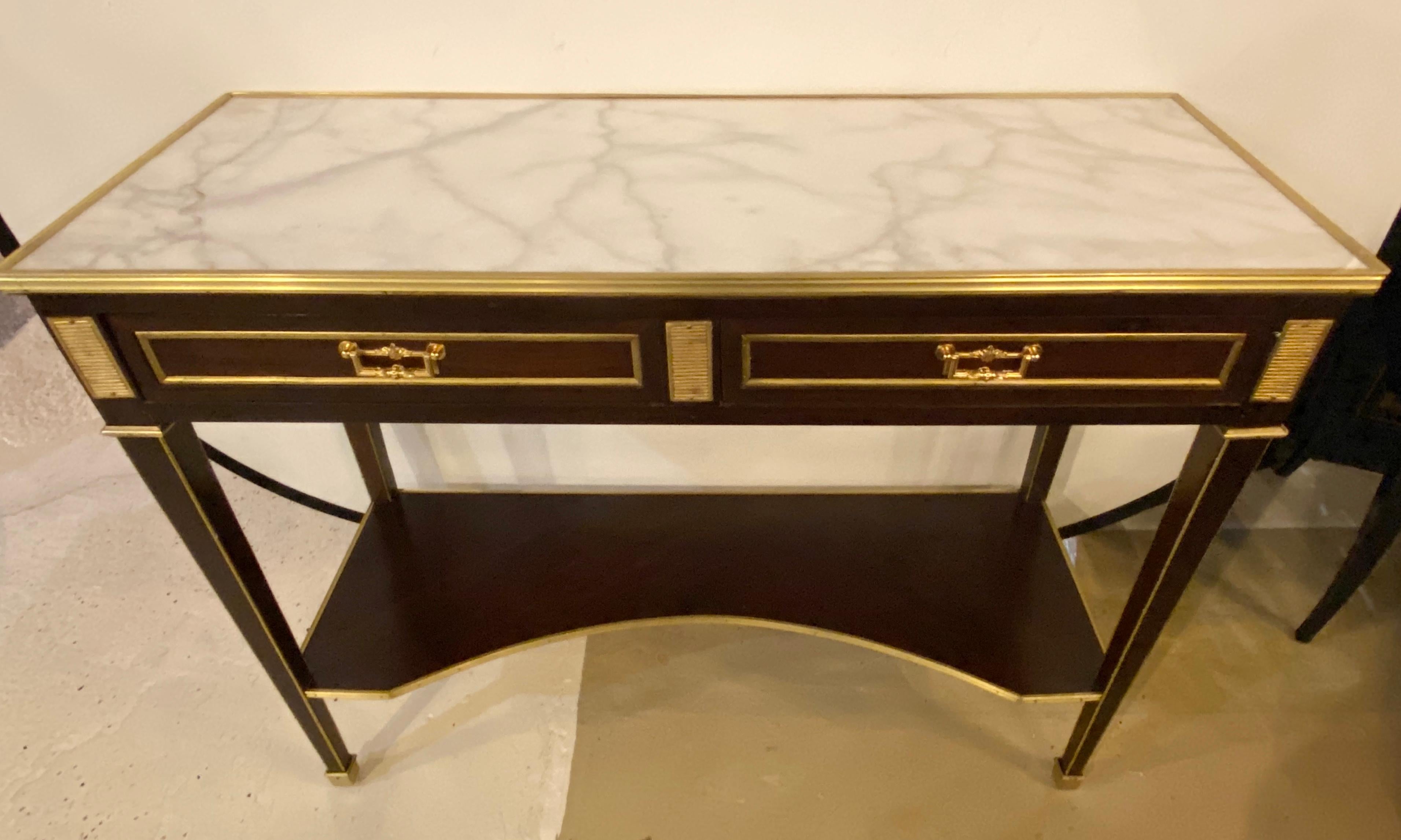 Jansen Style Two-Drawer Marble-Top Bronze Console or Serving Table For Sale 10