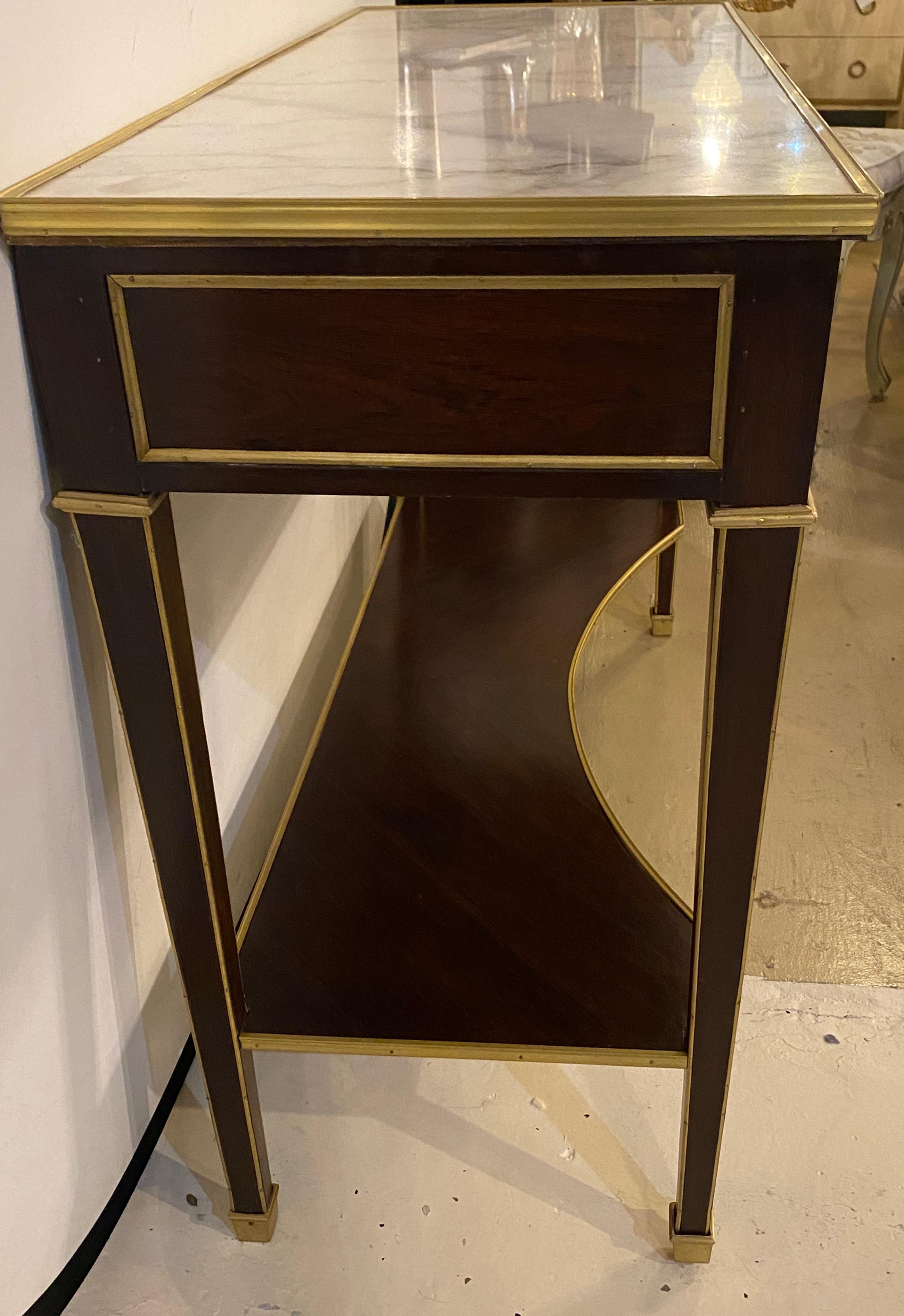 Console ou table de service à deux tiroirs en bronze de style Jansen avec plateau en marbre en vente 14