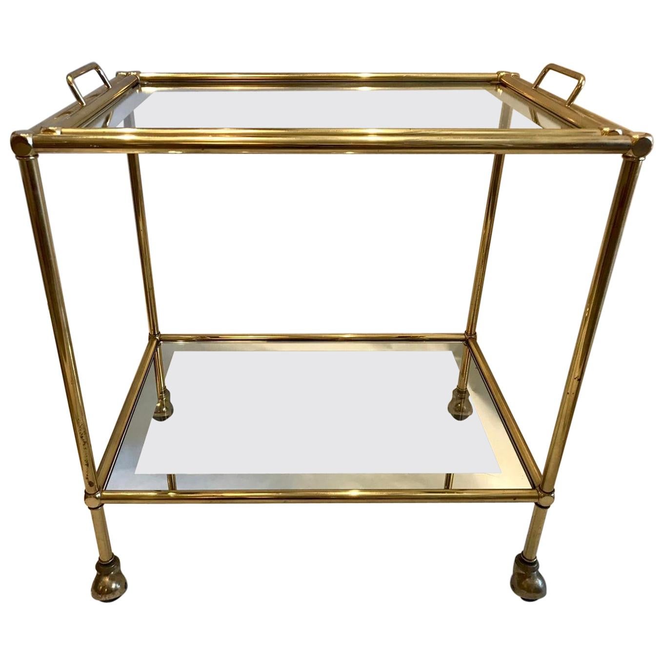 Jansen  Two-Tiered Brass Bar Cart with Mirror Trim