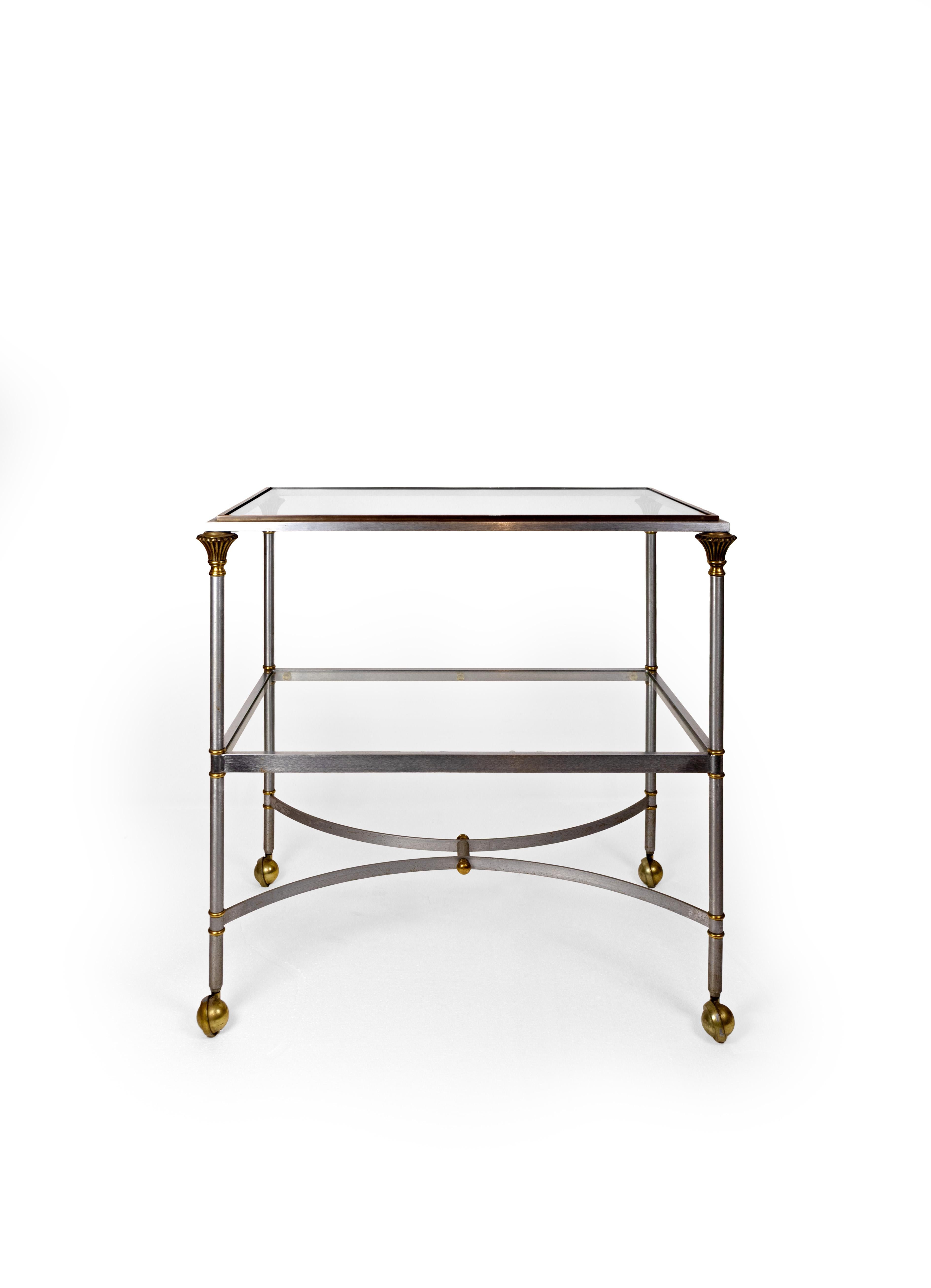Milieu du XXe siècle Chariot de style Jansen à deux niveaux en acier et bronze en vente