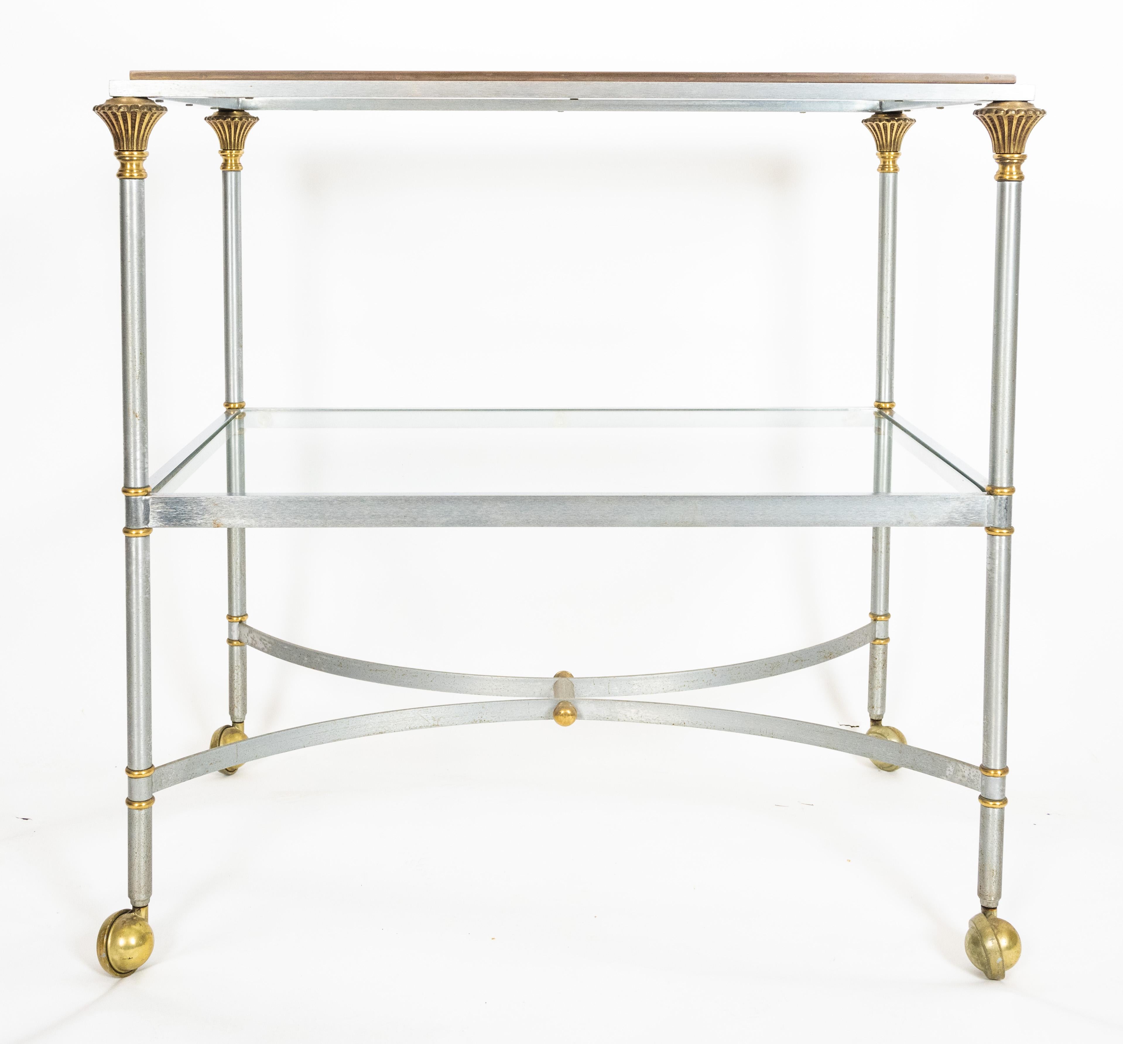 Brass Jansen-Style Two-Tiered Steel and Bronze Cart For Sale