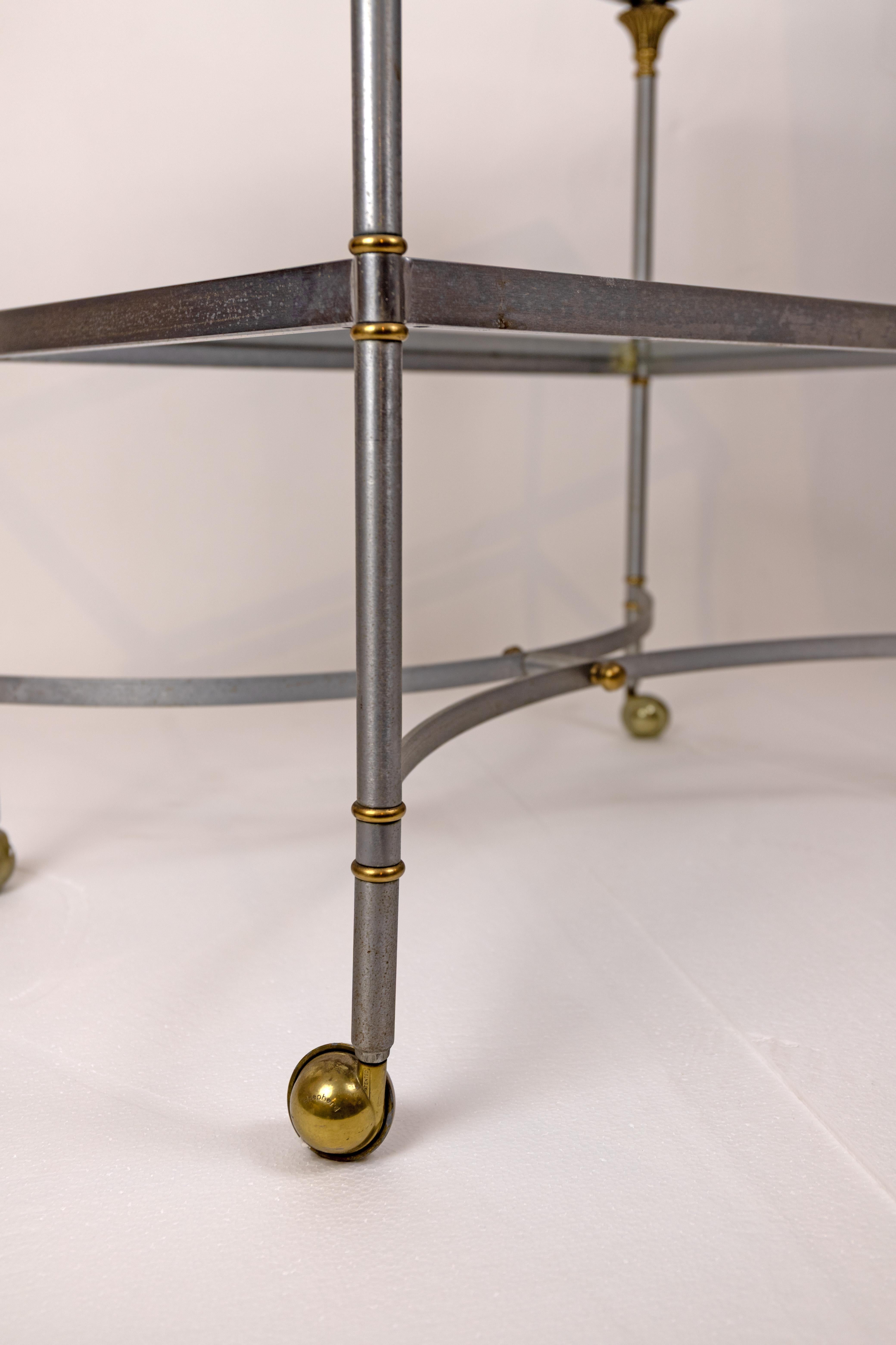 Laiton Chariot de style Jansen à deux niveaux en acier et bronze en vente