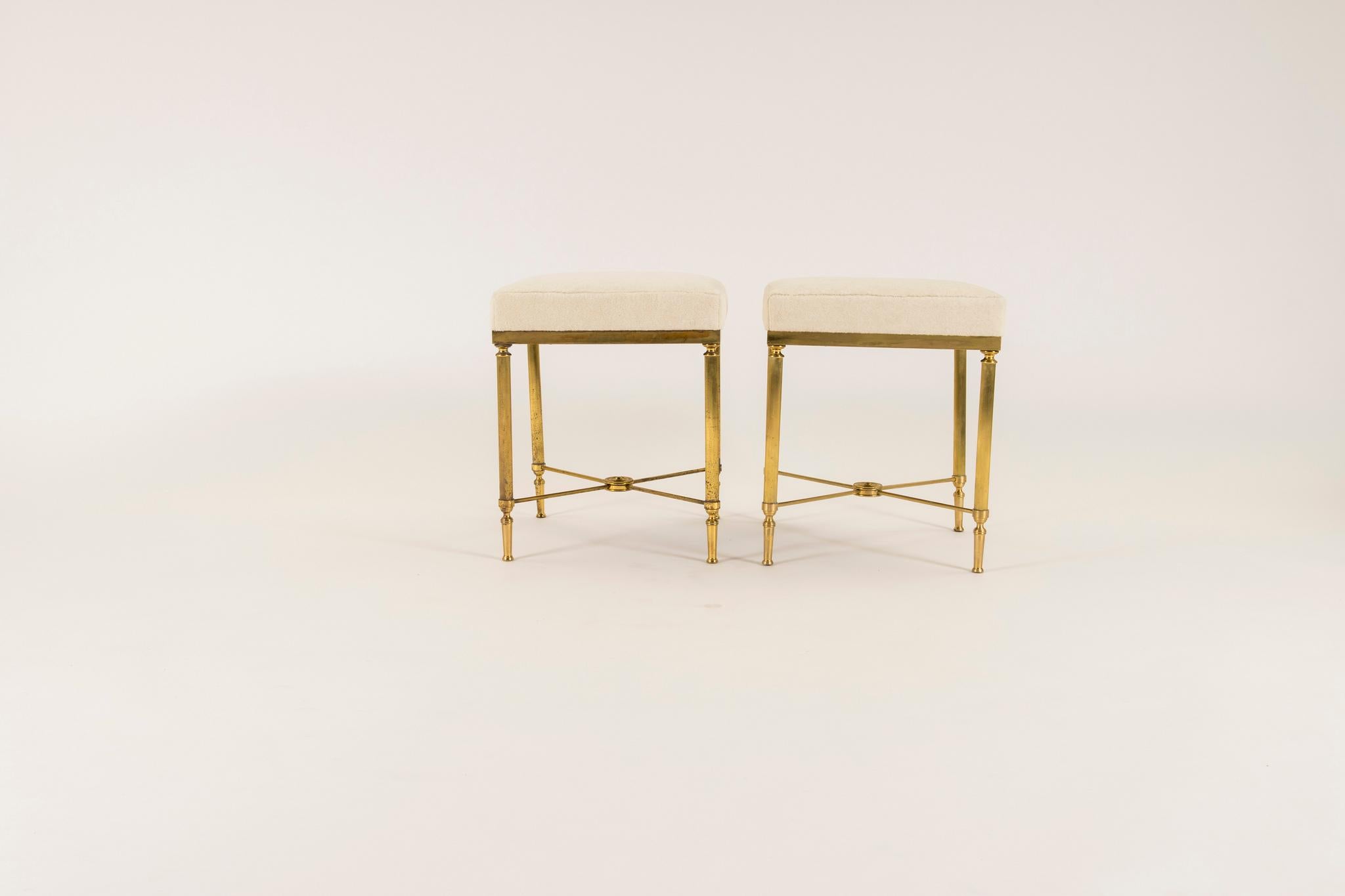 Italian Jansen Style Vintage Neoclassical Brass Tabouret