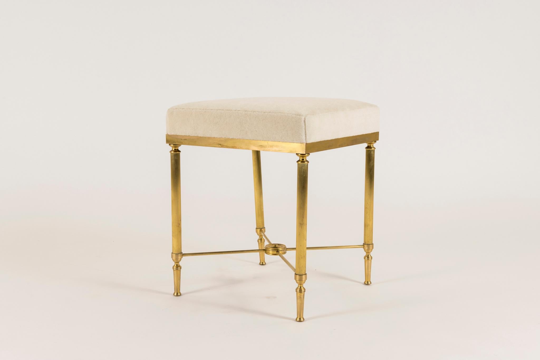 Jansen Style Vintage Neoclassical Brass Tabouret In Good Condition In Houston, TX