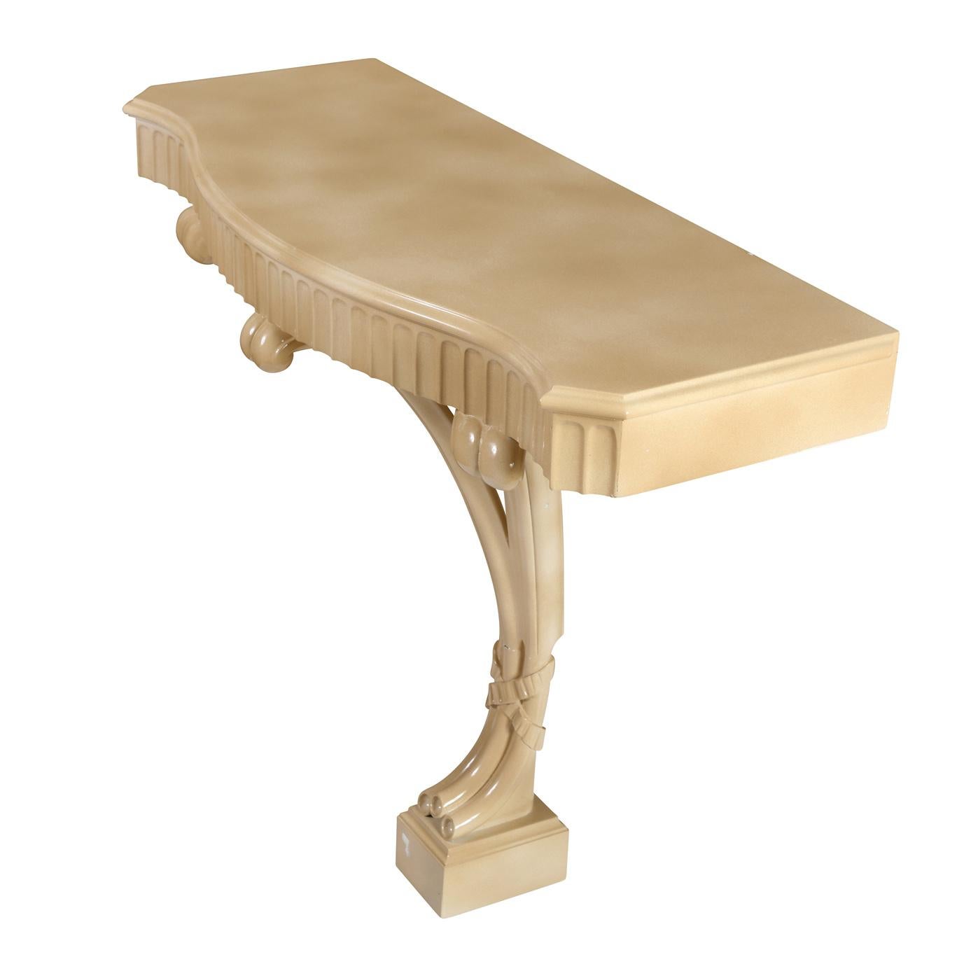 A Jansen style single pedestal wall mounted console table painted cream.