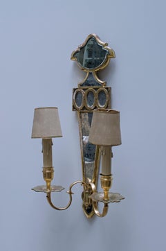 Maison Jansen-Style Giltwood Wall Sconces & Venetian Mirror, Art Deco