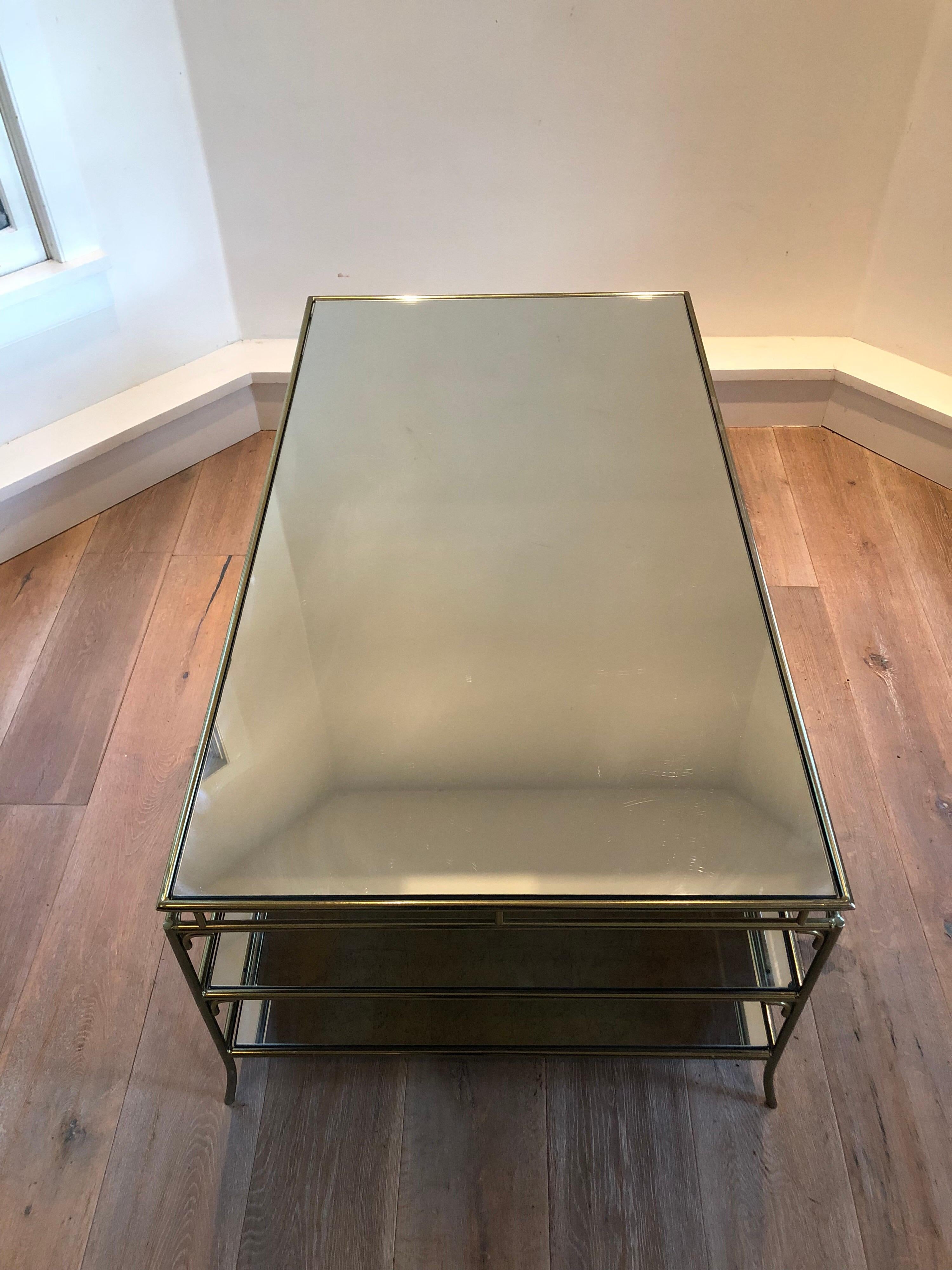 Jansen Three-Tier Brass and Mirror Cocktail Table In Good Condition For Sale In Stockton, NJ