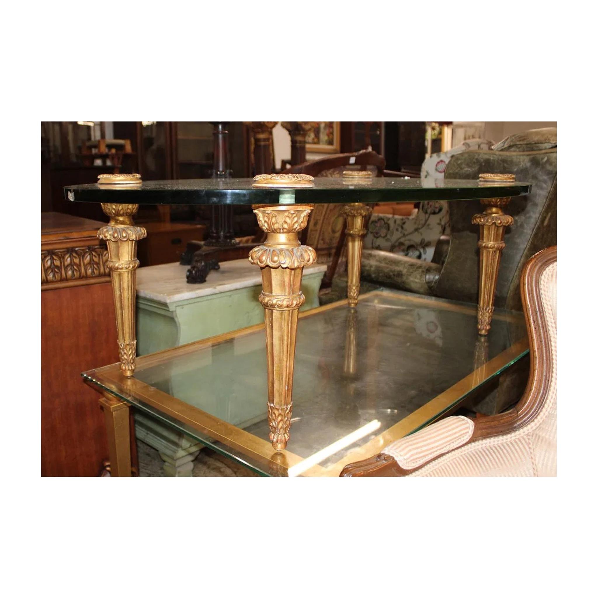 Jansen Vintage Französisch Stil ovale Glasplatte Couchtisch. Glas ist gut, Beine für den Transport abgeschraubt. Strukturell gesund und in gutem Zustand. Sehr seltener Jansen Couchtisch. Bringen Sie etwas französischen Stil in Ihr Designprojekt.