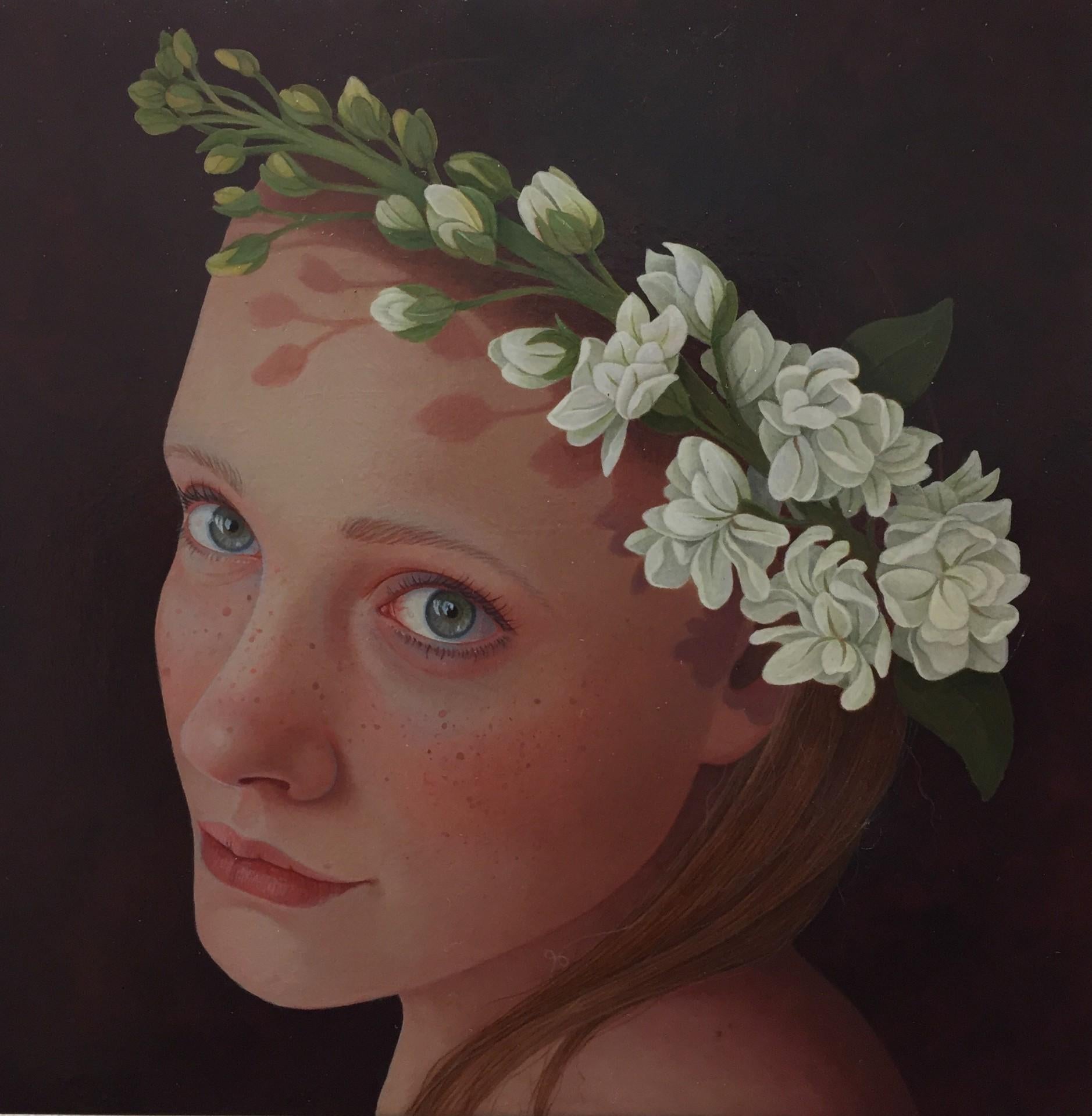 Jantina Peperkamp Figurative Painting - Phoebe - 21st Cenury Contemporary Portrait of a Girl with flowers in her hair