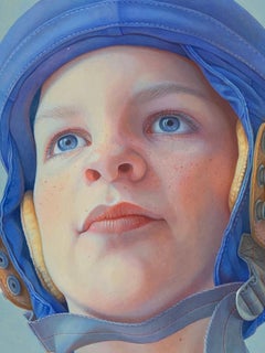 Little Hero- 21st Century Contemporary Portrait of a Young Boy with Pilote Cap.