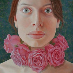 Queen of Roses - Portrait contemporain du 21e siècle d'une jeune fille avec un collier de roses