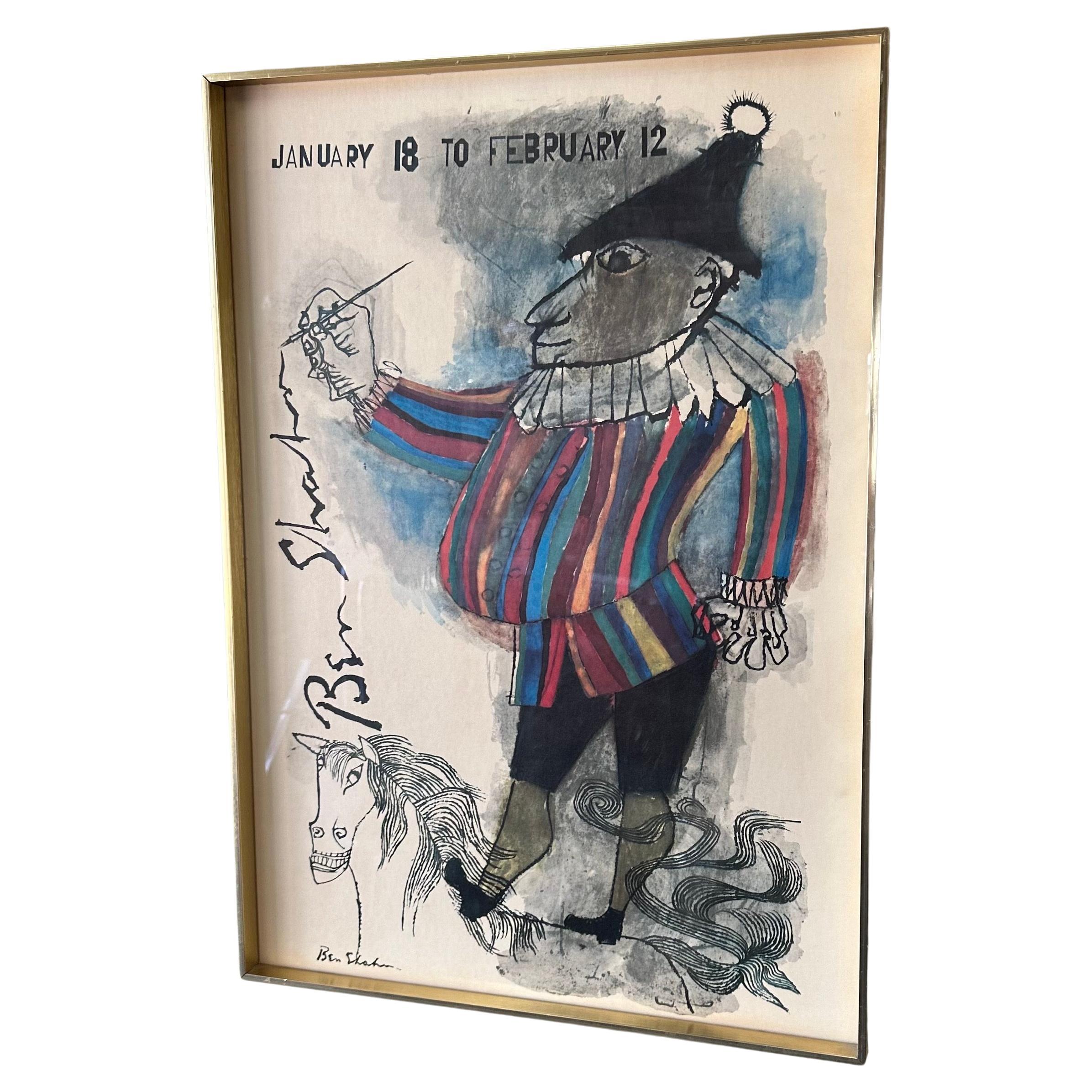 Affiche d'exposition du 18 janvier au 12 février représentant un bouffon sur cheval par Ben Shahn