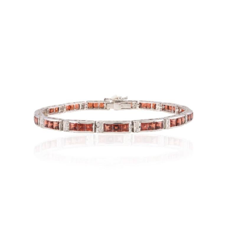 Art Deco January Birthstone Garnet and Diamond Bracelet Sterling Silver Jewelry for Her For Sale