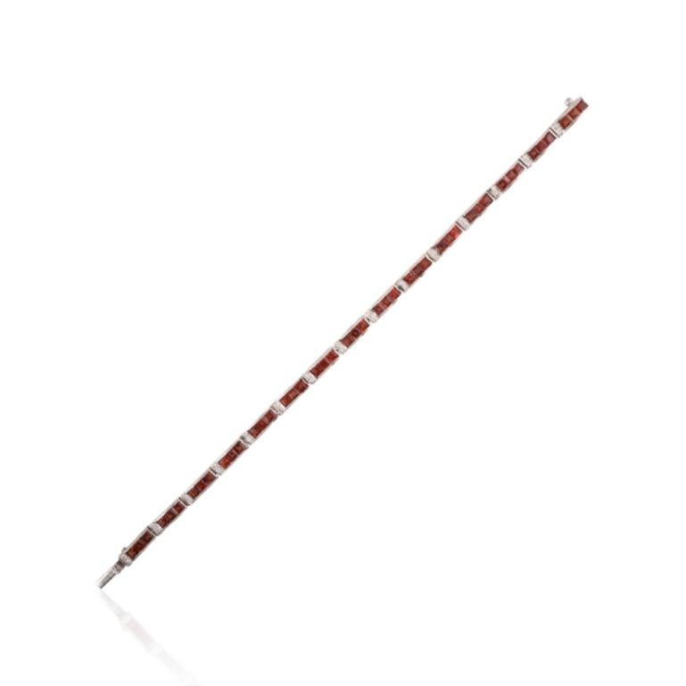 January Birthstone Garnet and Diamond Bracelet Sterling Silver Jewelry for Her For Sale 1