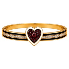 Braccialetto con cuore in granato e diamanti, pietra del mese di gennaio, in oro 14 carati di Meghna Jewels