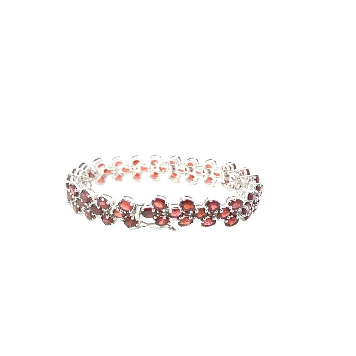 Art Deco January Birthstone Natural Garnet Tennis Bracelet for Women in Sterling Silver For Sale