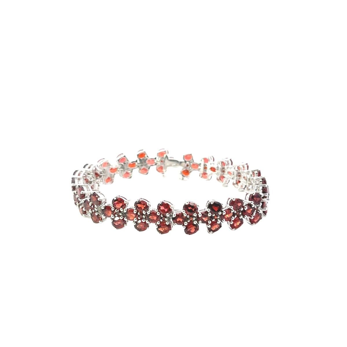 Oval Cut January Birthstone Natural Garnet Tennis Bracelet for Women in Sterling Silver For Sale