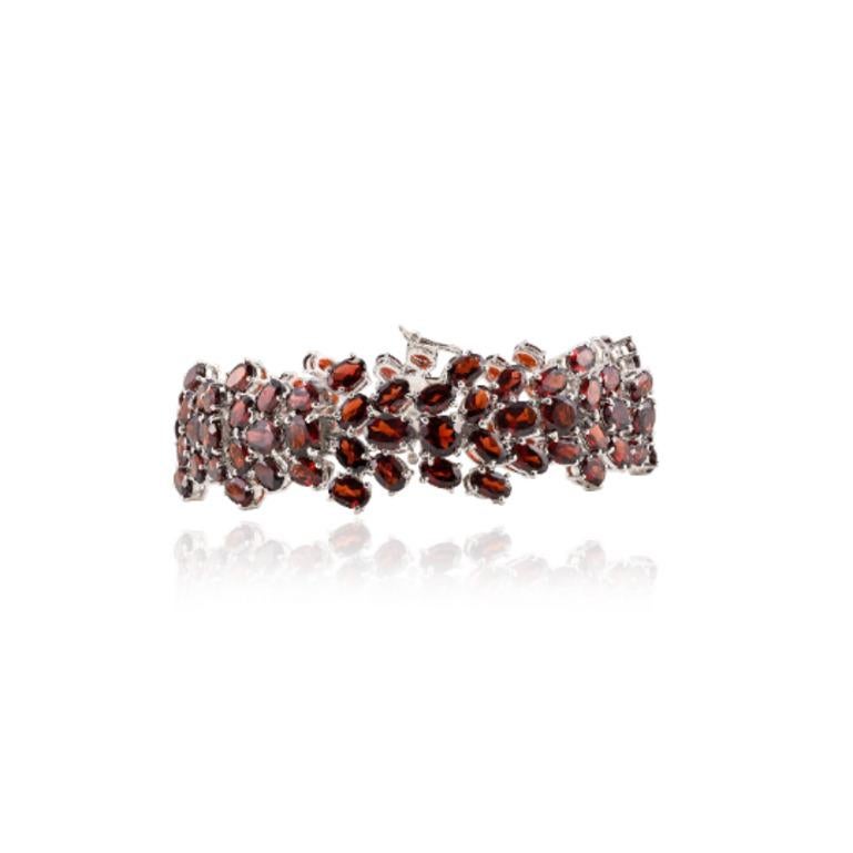 Art Deco January Birthstone Garnet Wide Wedding 925 Sterling Silver Bracelet for Mom Gift For Sale