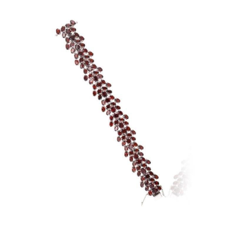 Women's January Birthstone Garnet Wide Wedding 925 Sterling Silver Bracelet for Mom Gift For Sale