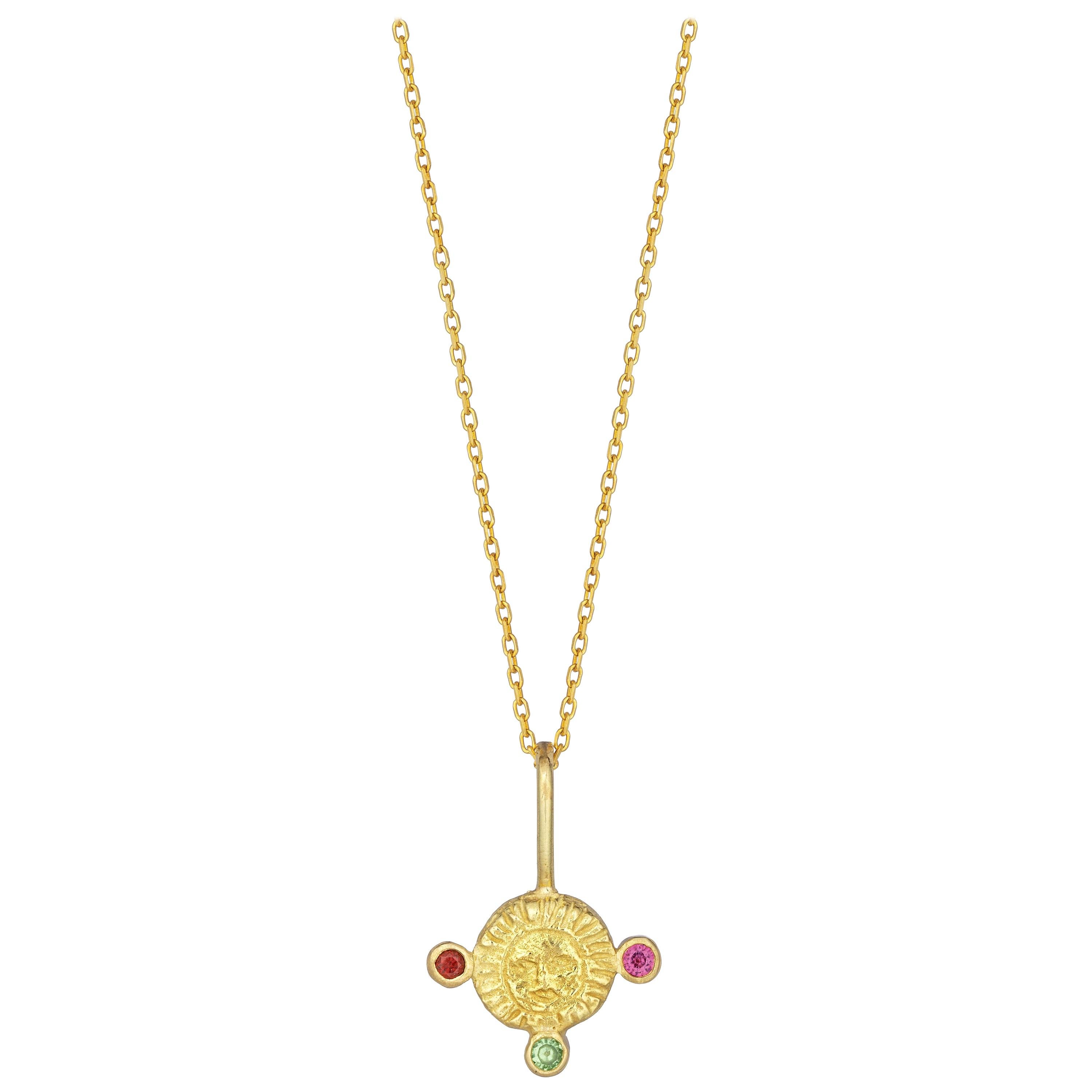 January Birthstone Pendant Necklace with Rainbow Garnet, 18 Karat Yellow Gold For Sale