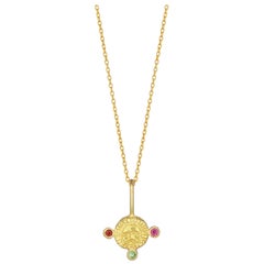 January Birthstone Pendant Necklace with Rainbow Garnet, 18 Karat Yellow Gold