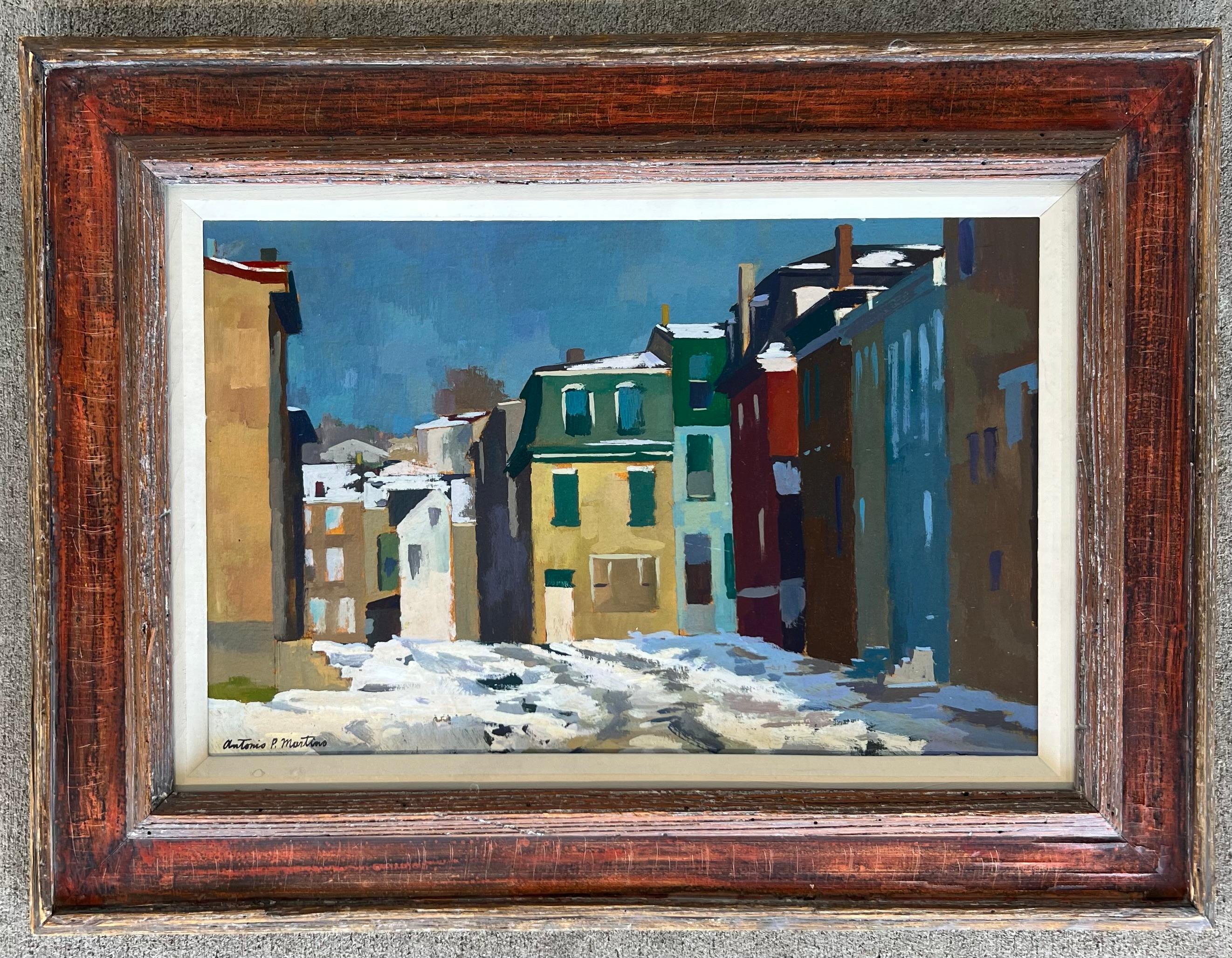 Oil on canvas board, signed lower left and inscribed on the reverse, as well as on the frame. This is most likely the original frame for this work made by the artist. 

Born in Philadelphia, Antonio P. Martino was the son of italian immigrants and