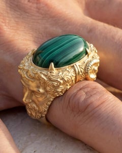 Janus Bifrons 14k Gold & Malachit Ring von Oltremare Gioielli, hergestellt in Italien