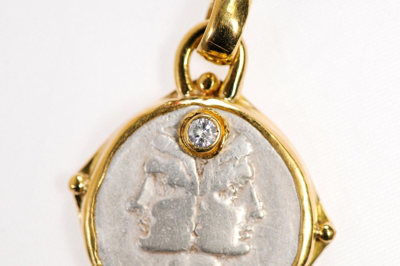 Classical Roman Janus Coin Pendant w/Diamond and 22k gold For Sale