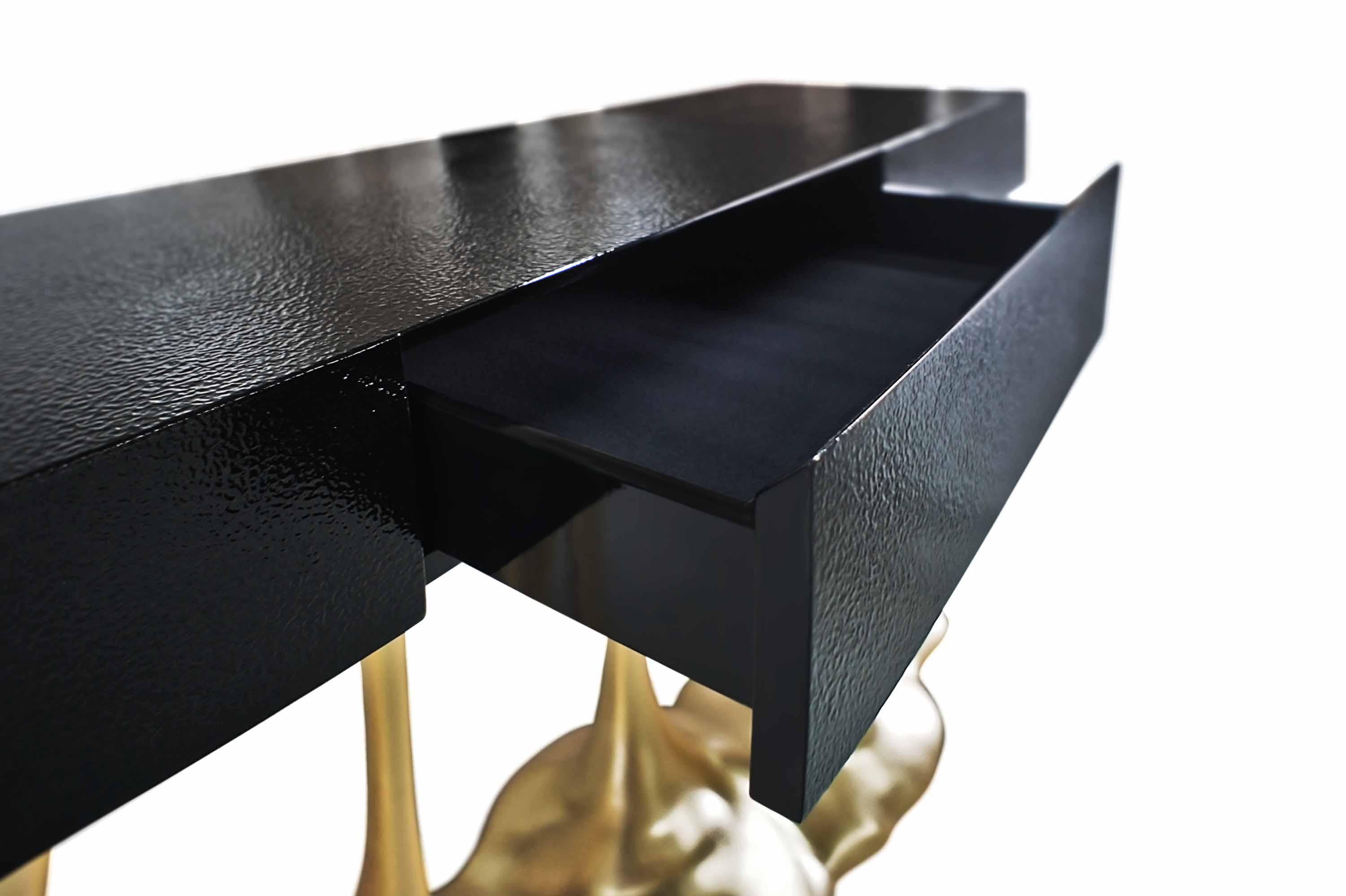Hand-Crafted Janus Console With Textured Top And Gold Leaf Base For Sale