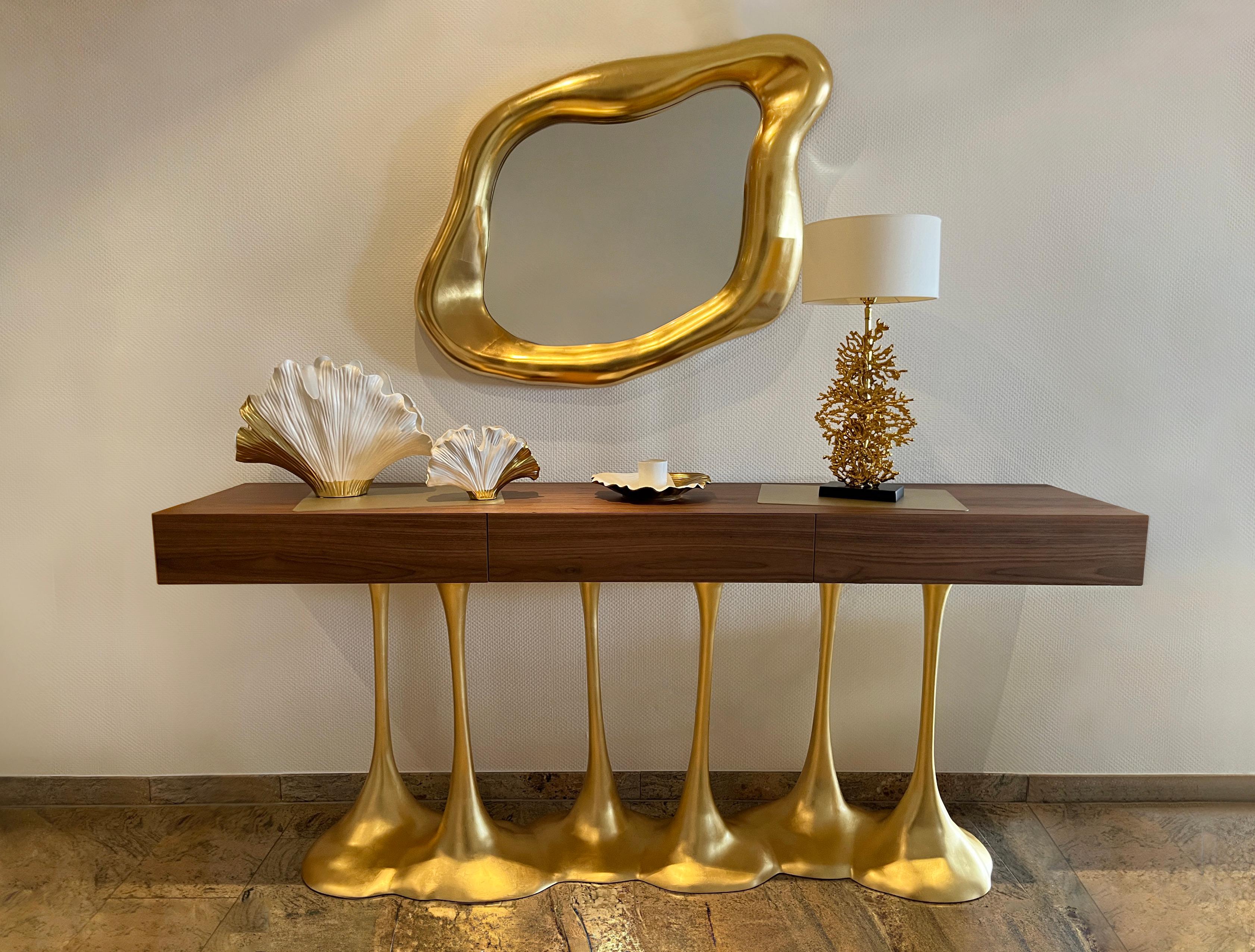 Janus Console With Textured Top And Gold Leaf Base For Sale 1
