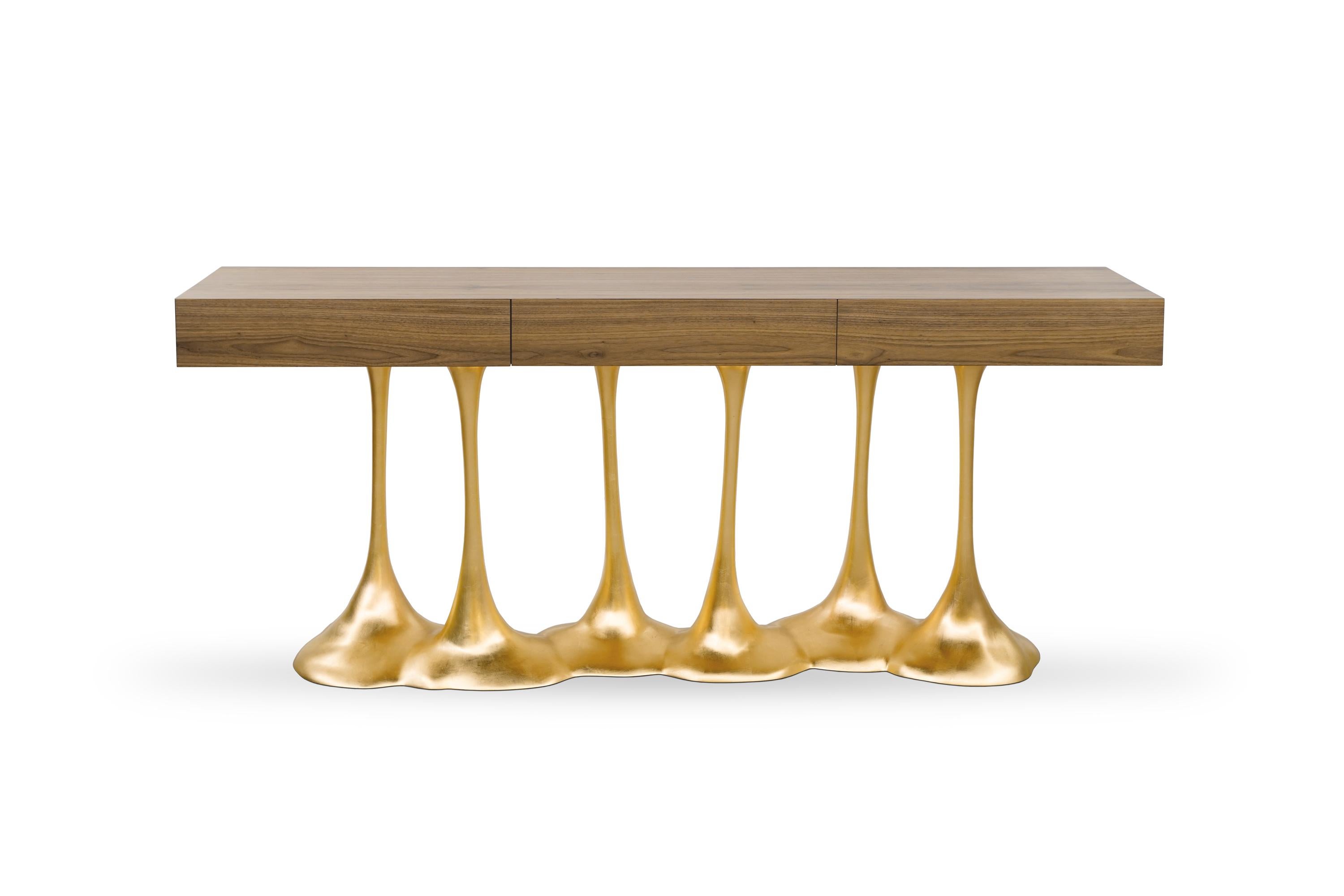 Janus Console With Textured Top And Gold Leaf Base For Sale 3