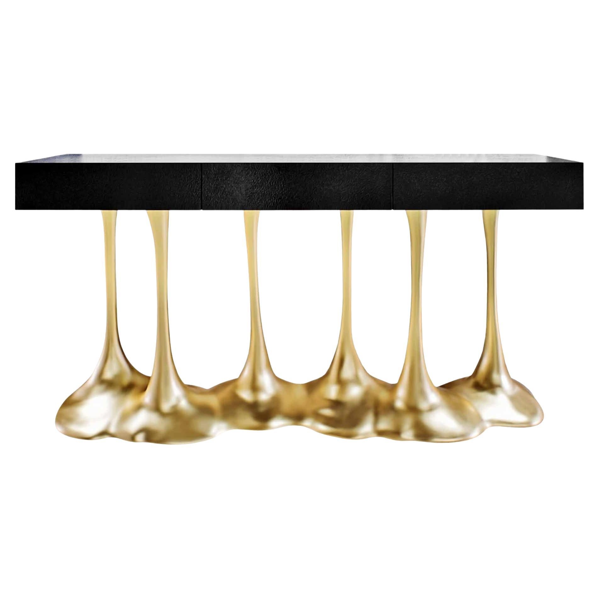 Janus Console With Textured Top And Gold Leaf Base For Sale