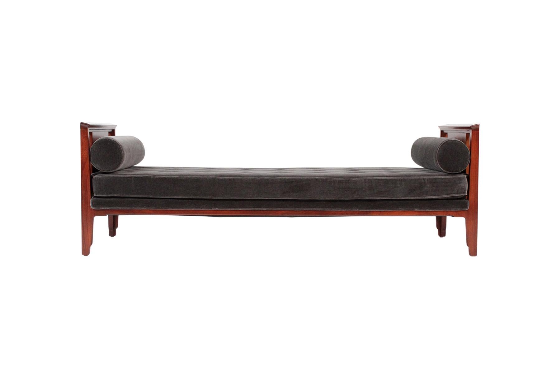 Daybed by Edward Wormley for Dunbar's Janus Collection. Fully restored and refinished with walnut frame and new charcoal mohair upholstery.