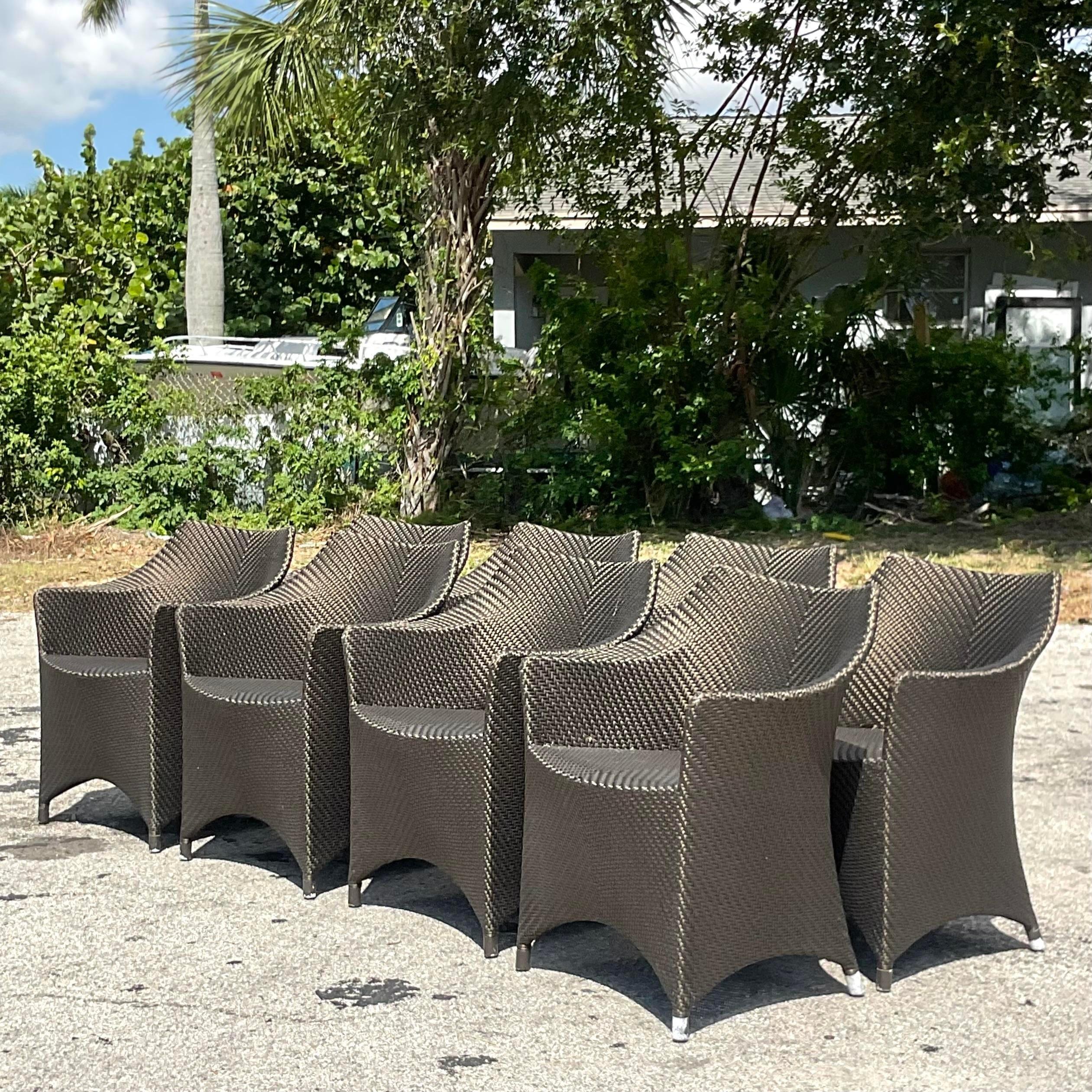 Janus Et Cie Amari VITA Bronze Dining Table & 8 Chairs In Good Condition In west palm beach, FL