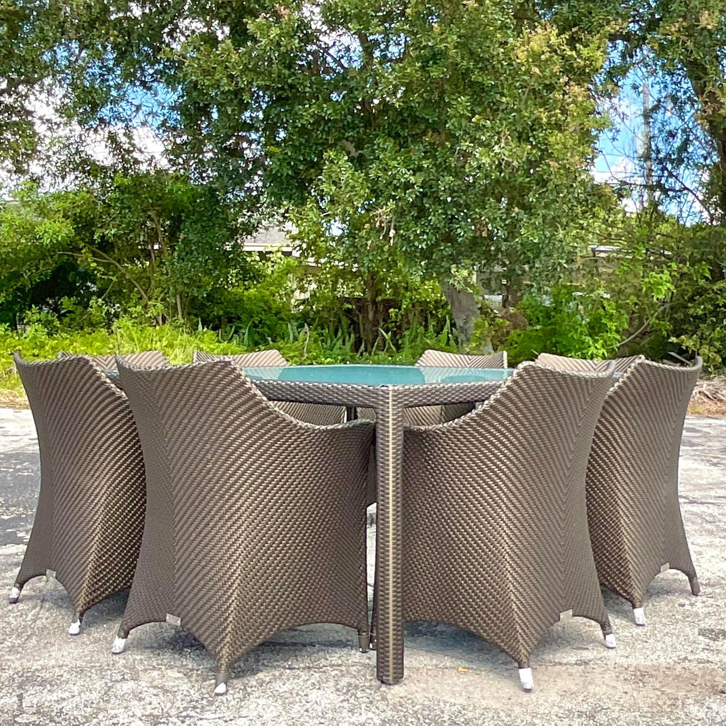 Contemporary Janus Et Cie Amari VITA Bronze Dining Table & 8 Chairs