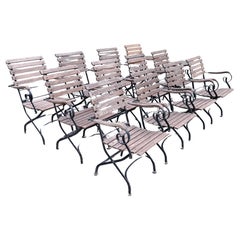 Janus et Cie Weishaupl Folding Garden Chairs Iron and Wood Set of Twelve