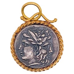 Coin ancienne Janus God of Transitions and Dualities en 24 carats et argent sterling