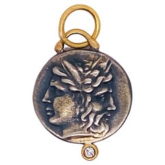 Janus God of Transitions and Dualities Coin Charm in 24k Yellow Gold and Silver