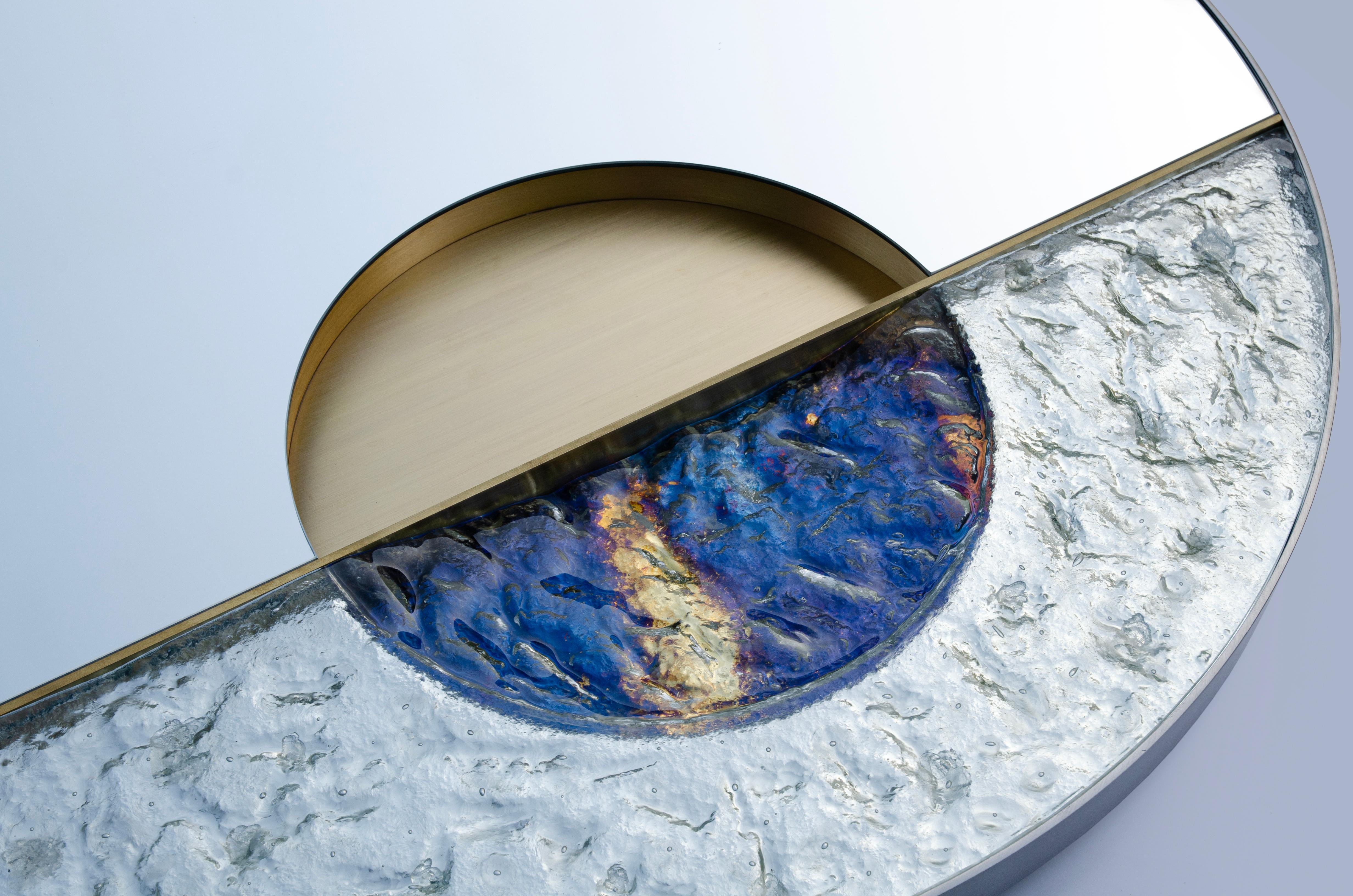 Janus I 100 Wall Mirror by Atlas Project
Dimensions: D 5 x Ø 100 cm. 
Materials: Brushed steel, mirror, brushed brass, crystal fusing hand-painted, and wood.

Available in different sizes. Please contact us.

JANUS
Inspired by the mythological