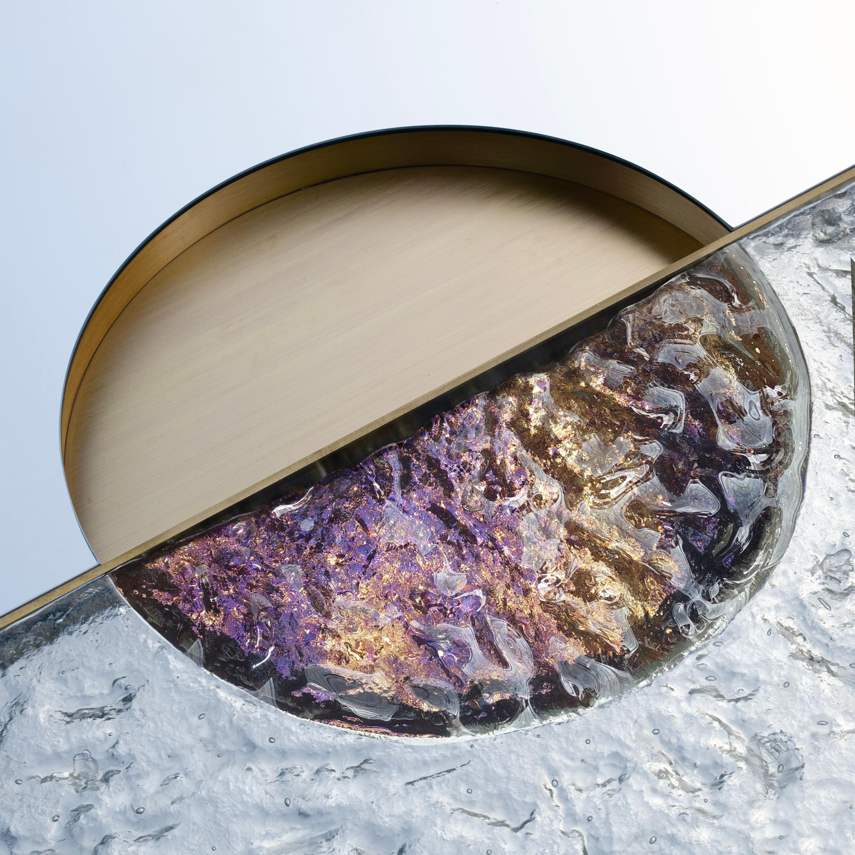 Janus II 90 Wall Mirror by Atlas Project
Dimensions: D 5 x Ø 90 cm. 
Materials: Brushed steel, mirror, brushed brass, crystal fusing hand-painted, and wood.

Available in different sizes. Please contact us.

JANUS
Inspired by the mythological