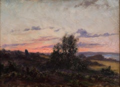 Follower of Janus la Cour – Danish Sunset Landscape, Oil on board