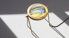 Janus Table Lamp by Trueing, Brushed Brass and Dichroic Glass