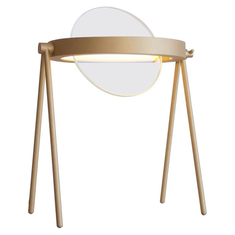 Janus Table Lamp by Trueing, Brushed Brass and Dichroic Glass For Sale