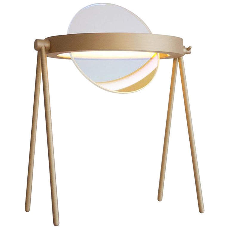 Janus Table Lamp in Brass and BlueOrange Dichroic Glass by Trueing For