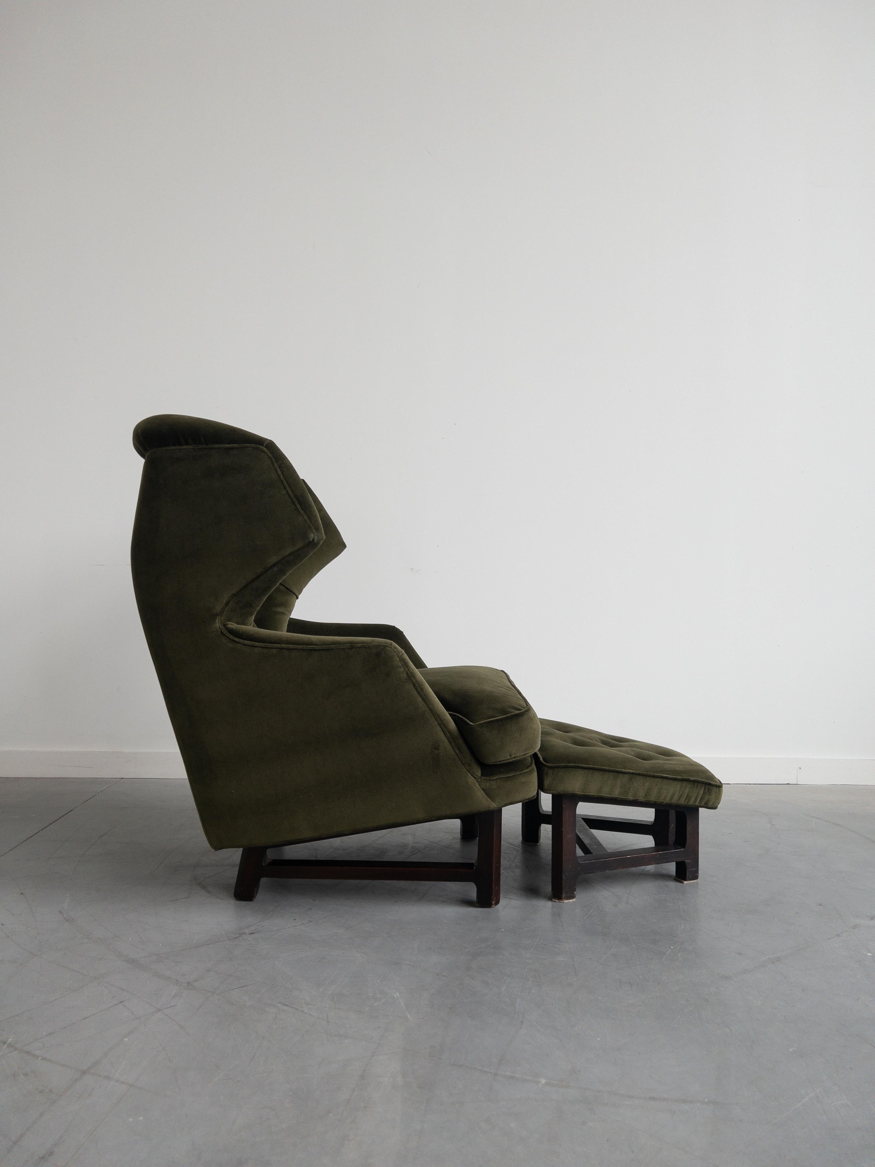 Mid-Century Modern Janus Wing Chair and Ottoman by Edward Wormley for Dunbar