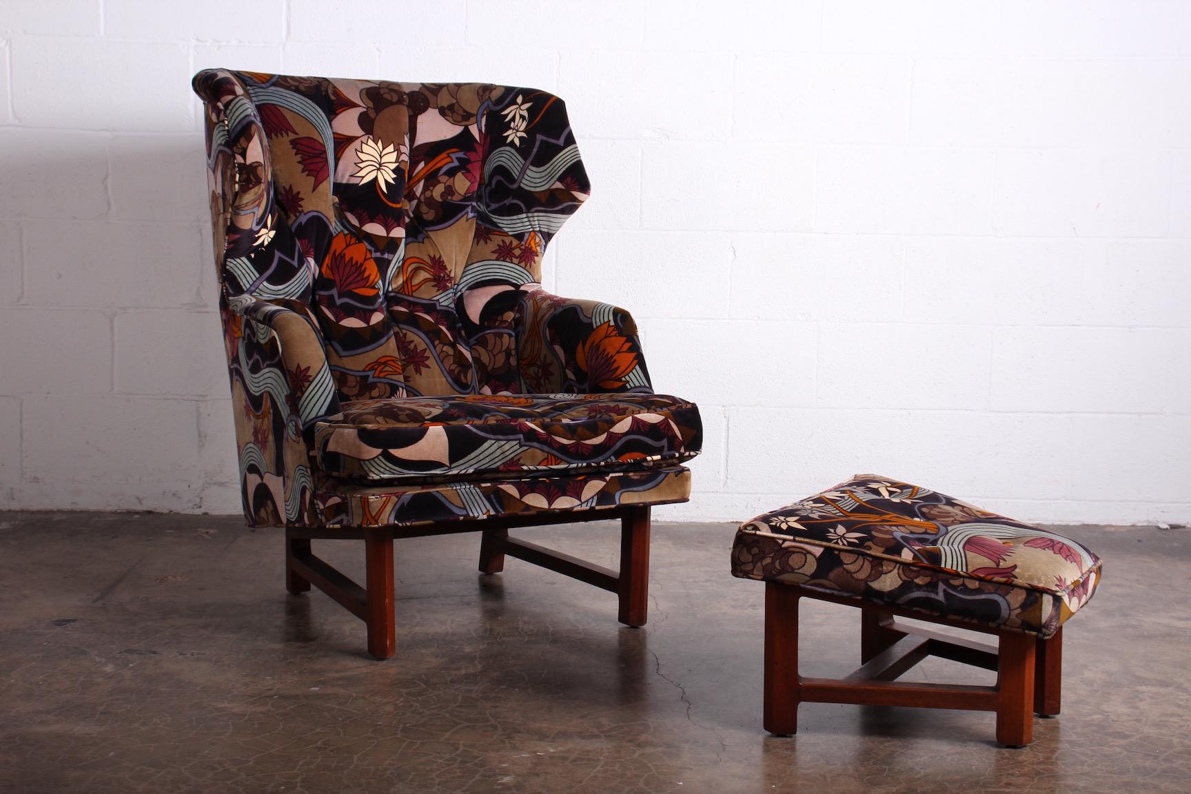 Fabric Janus Wing Chair and Ottoman by Edward Wormley for Dunbar